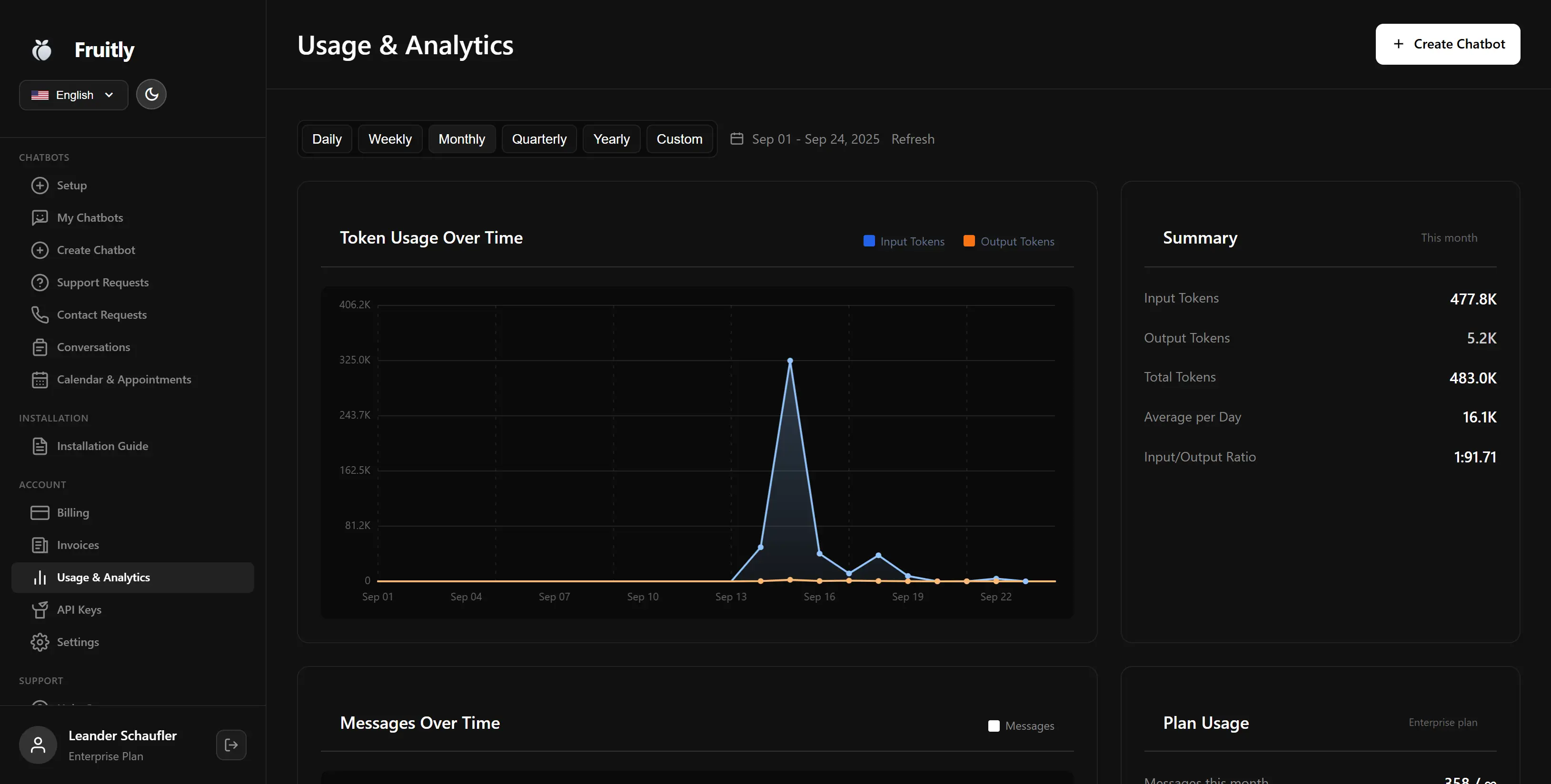 Usage analytics and costs screenshot